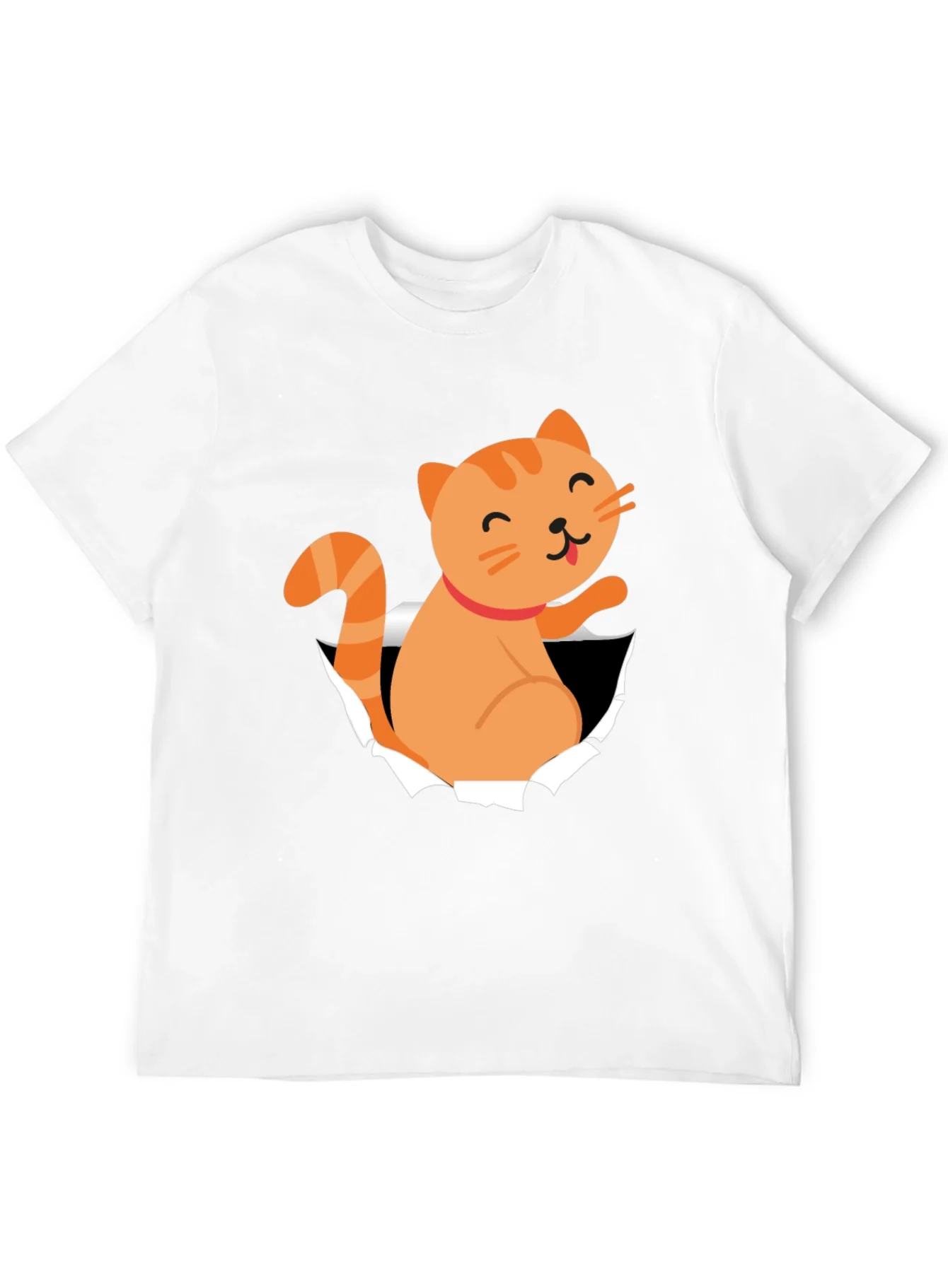 Camiseta Negra con Dise?o de Gato Naranja Divertido