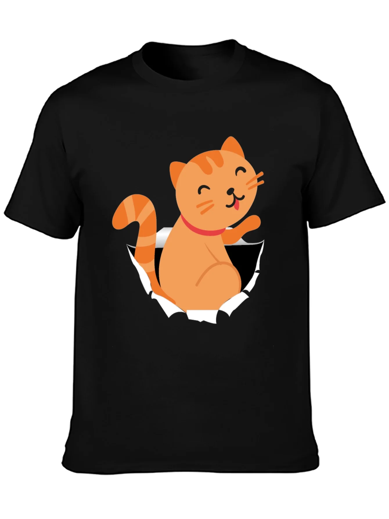 Camiseta Negra con Dise?o de Gato Naranja Divertido
