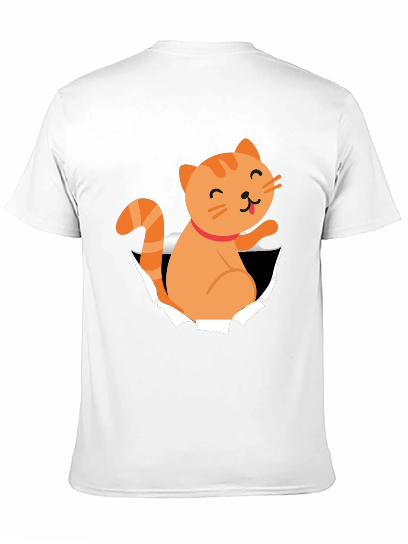 Camiseta Negra con Dise?o de Gato Naranja Divertido