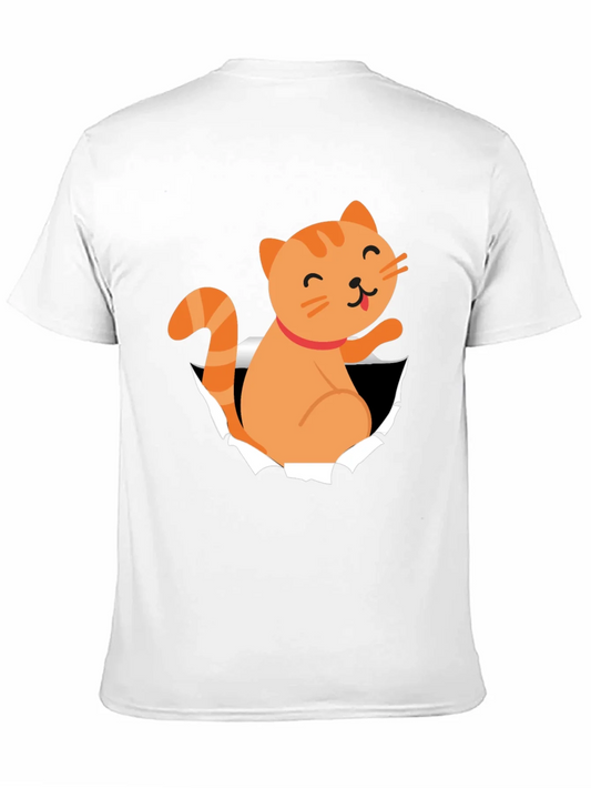 Camiseta Negra con Dise?o de Gato Naranja Divertido