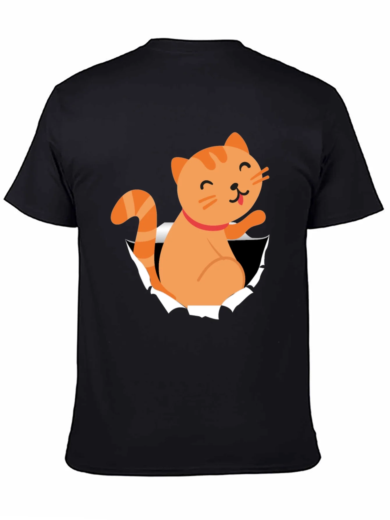 Camiseta Negra con Dise?o de Gato Naranja Divertido