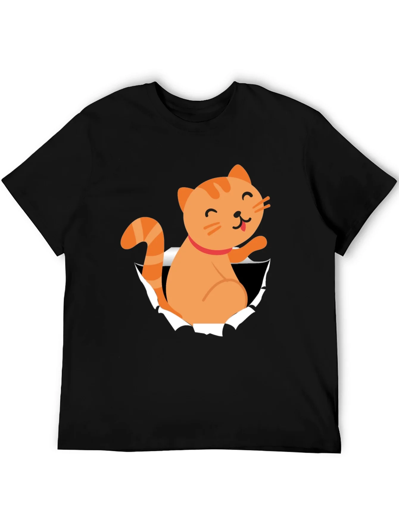 Camiseta Negra con Dise?o de Gato Naranja Divertido