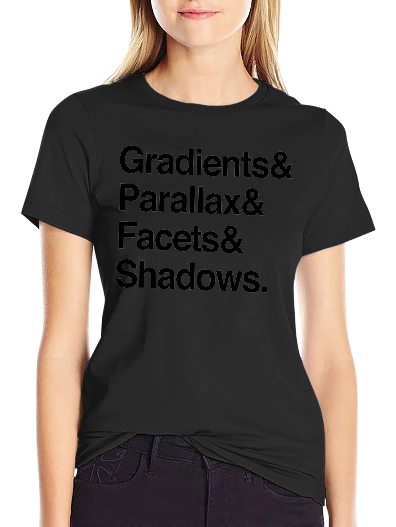 Rebbecca Gradients Parallax Facets & Shadows Black T-Shirt