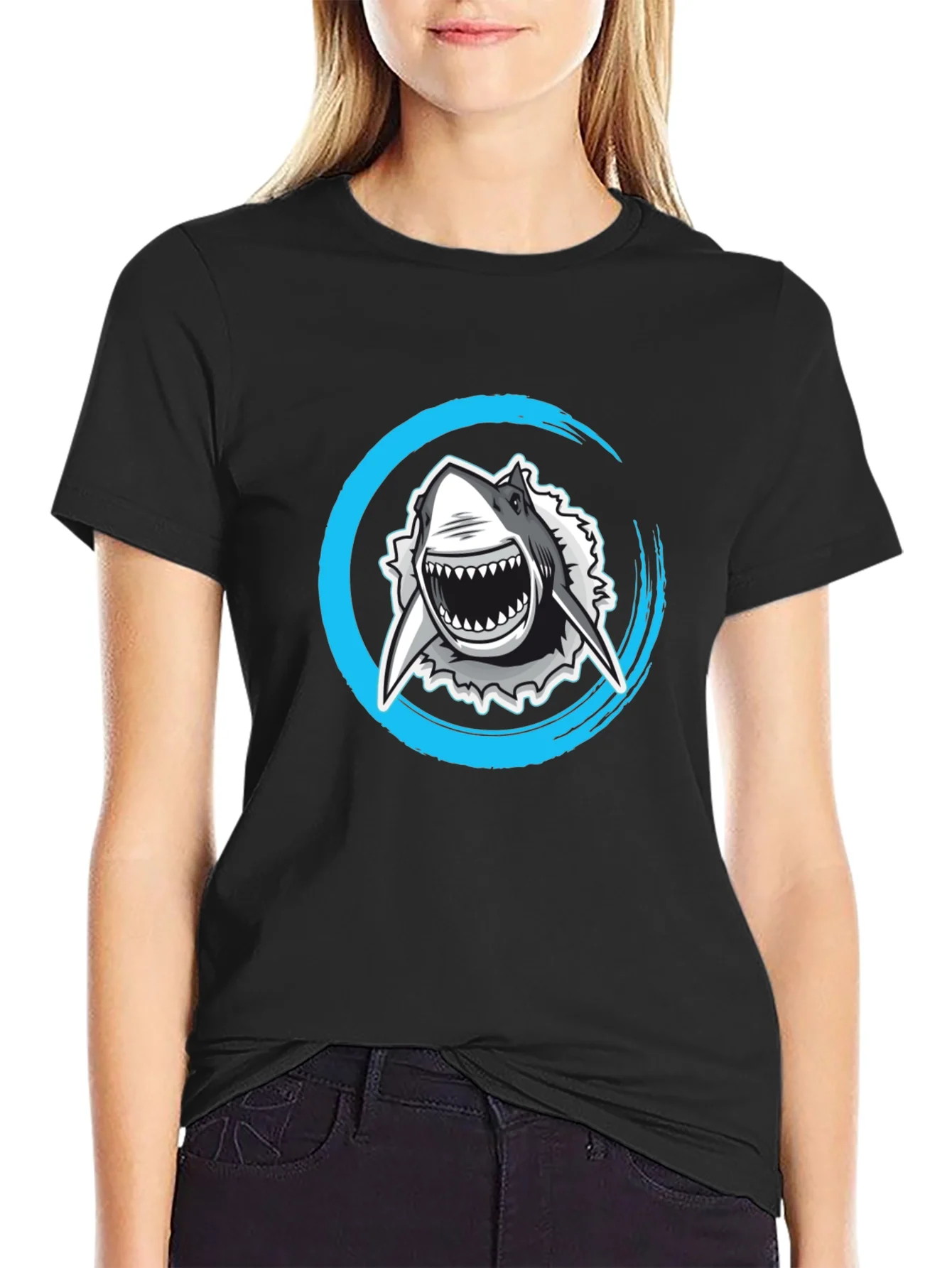 Camiseta Negra con Estampado de Tibur¨®n