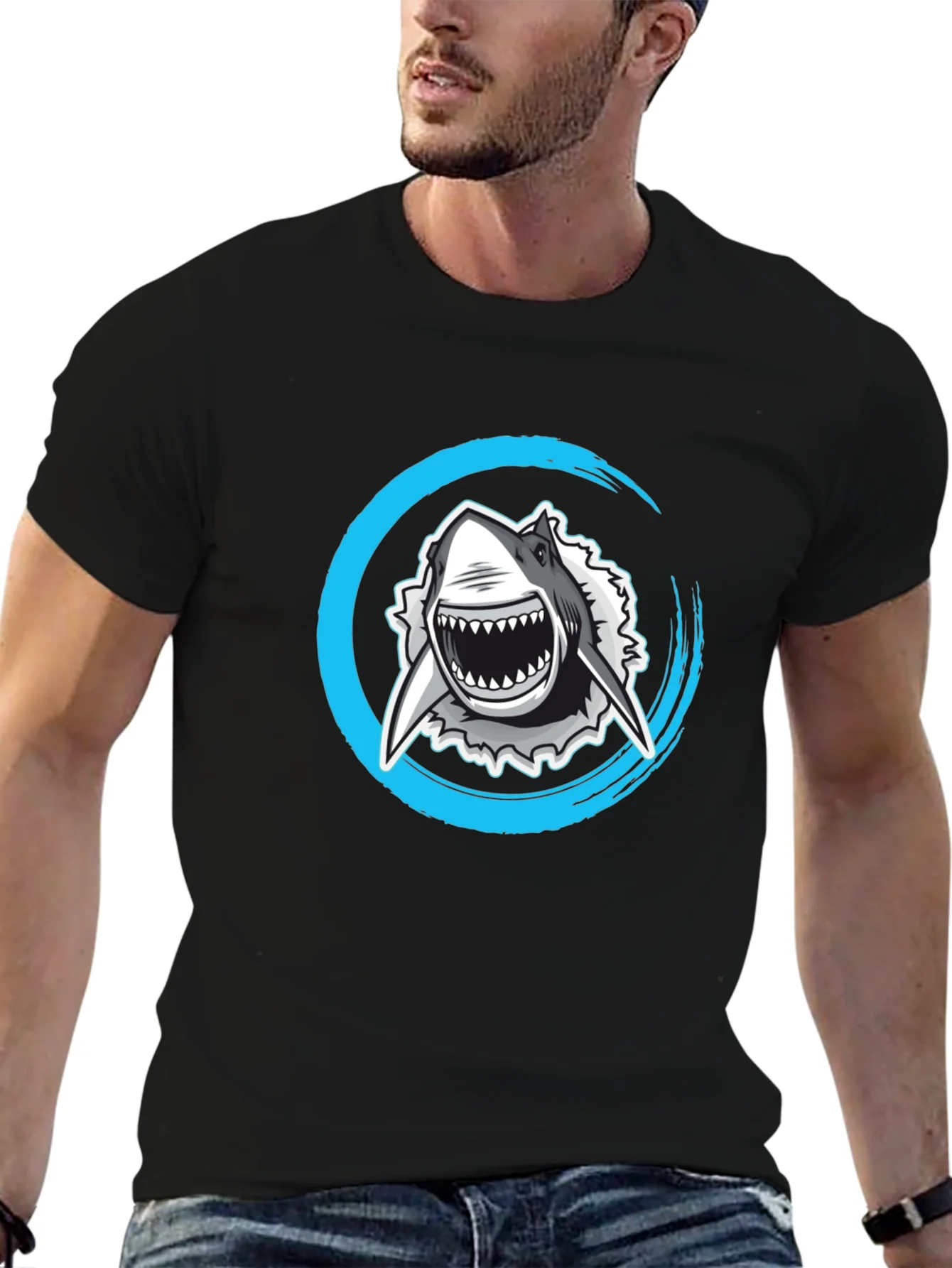 Camiseta Negra con Estampado de Tibur¨®n