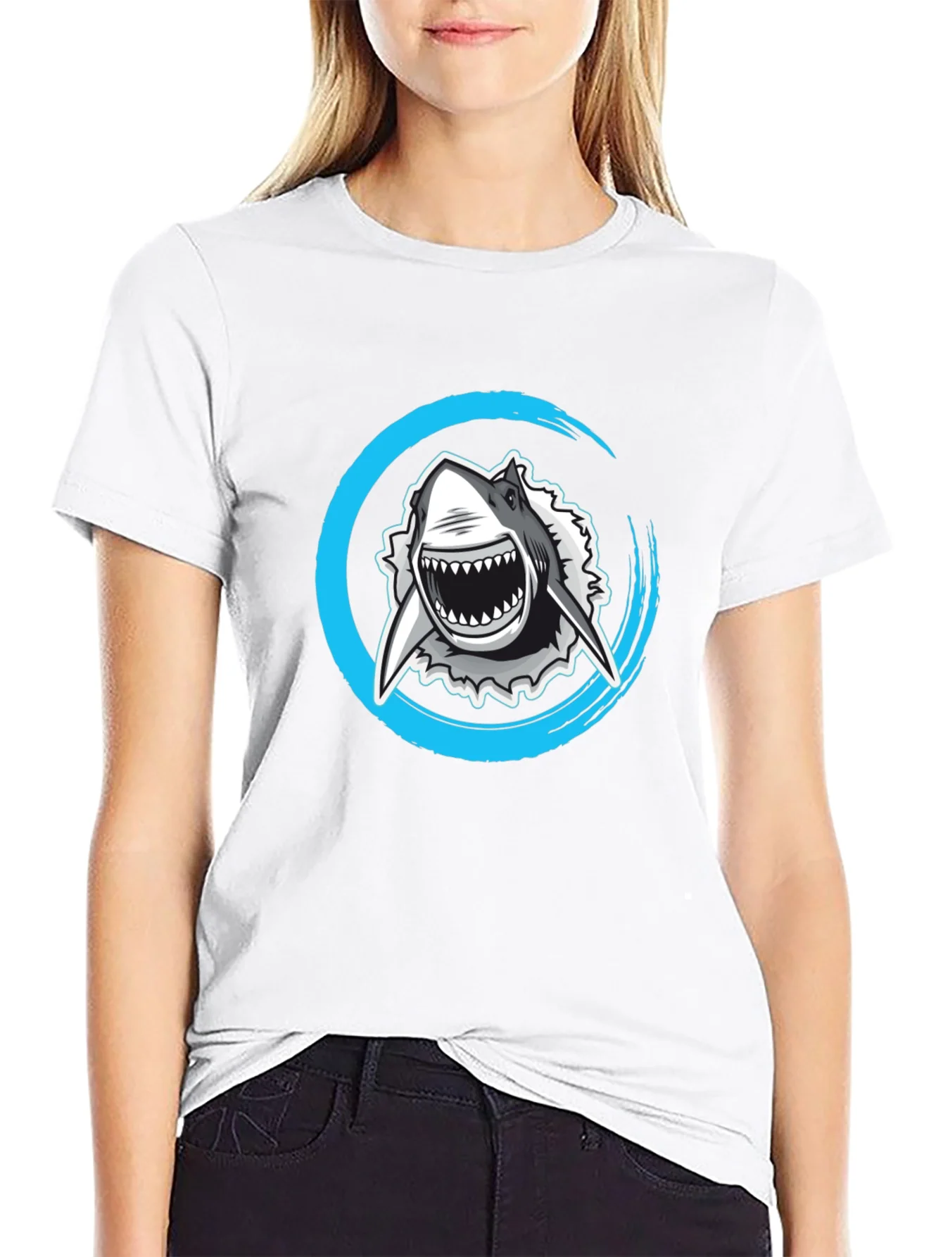 Camiseta Negra con Estampado de Tibur¨®n