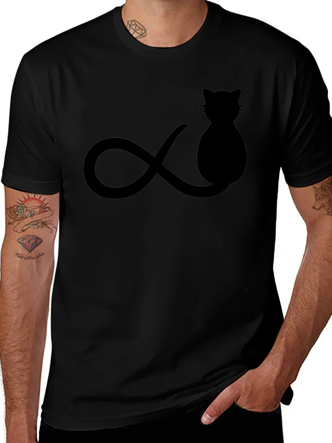 Camiseta Negra Gato Infinito Hombre