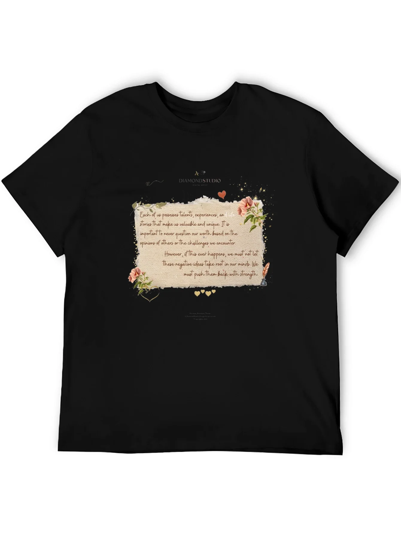 Camiseta Negra con Mensaje Inspirador Floral