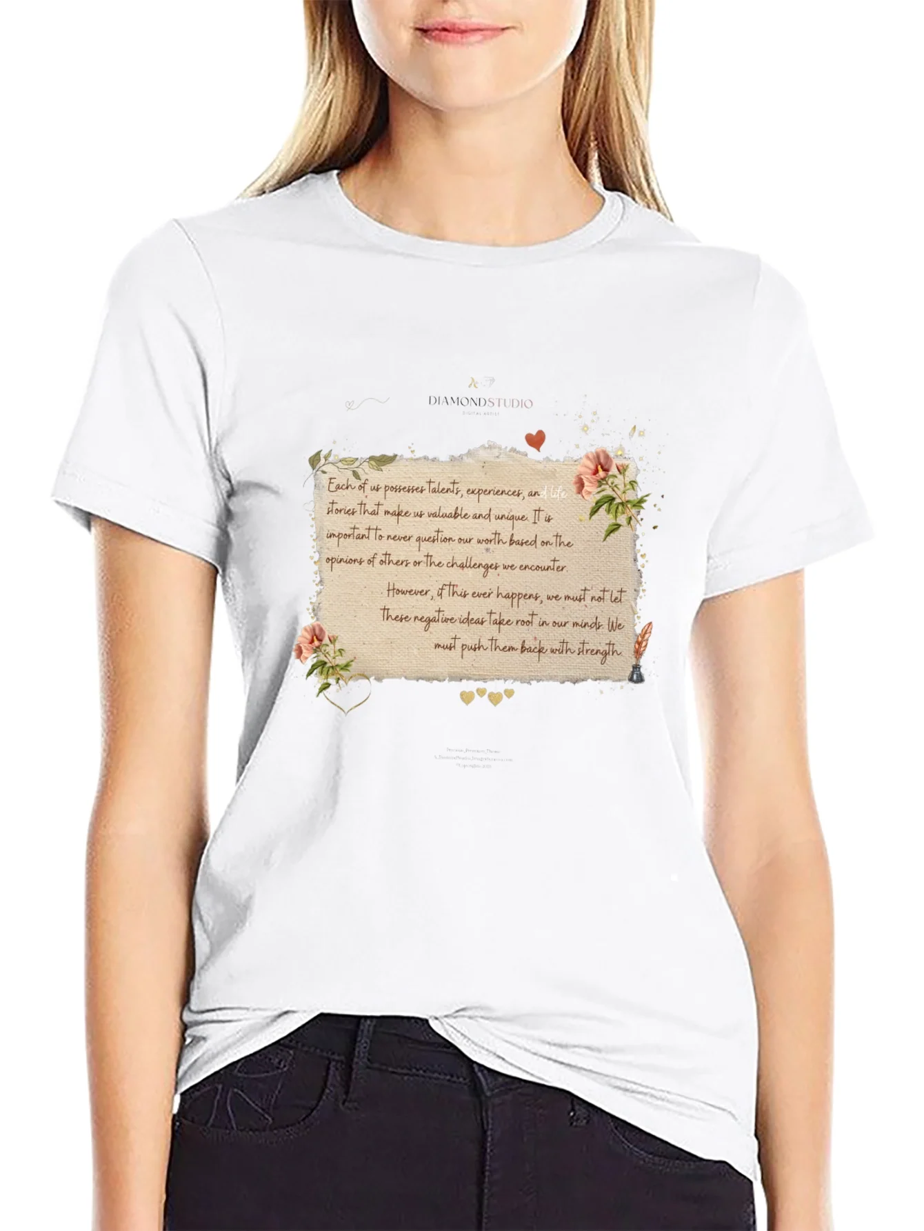 Camiseta Negra con Mensaje Inspirador Floral