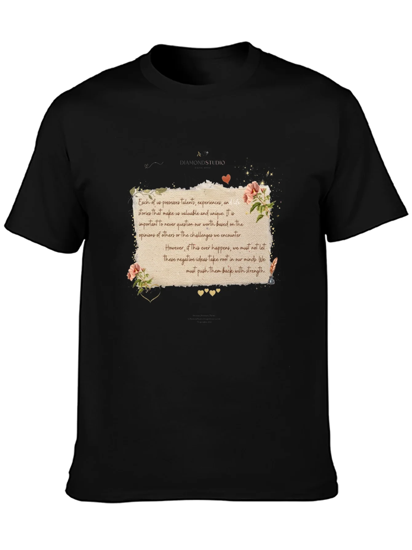 Camiseta Negra con Mensaje Inspirador Floral