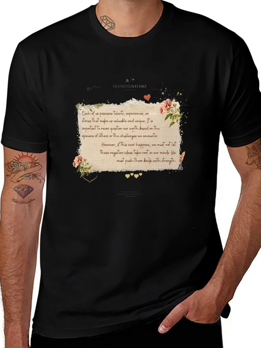 Camiseta Negra con Mensaje Inspirador Floral