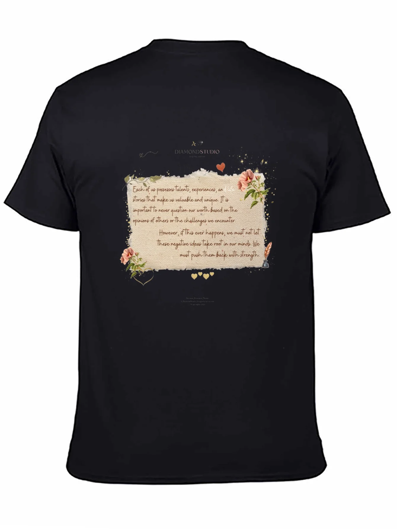 Camiseta Negra con Mensaje Inspirador Floral