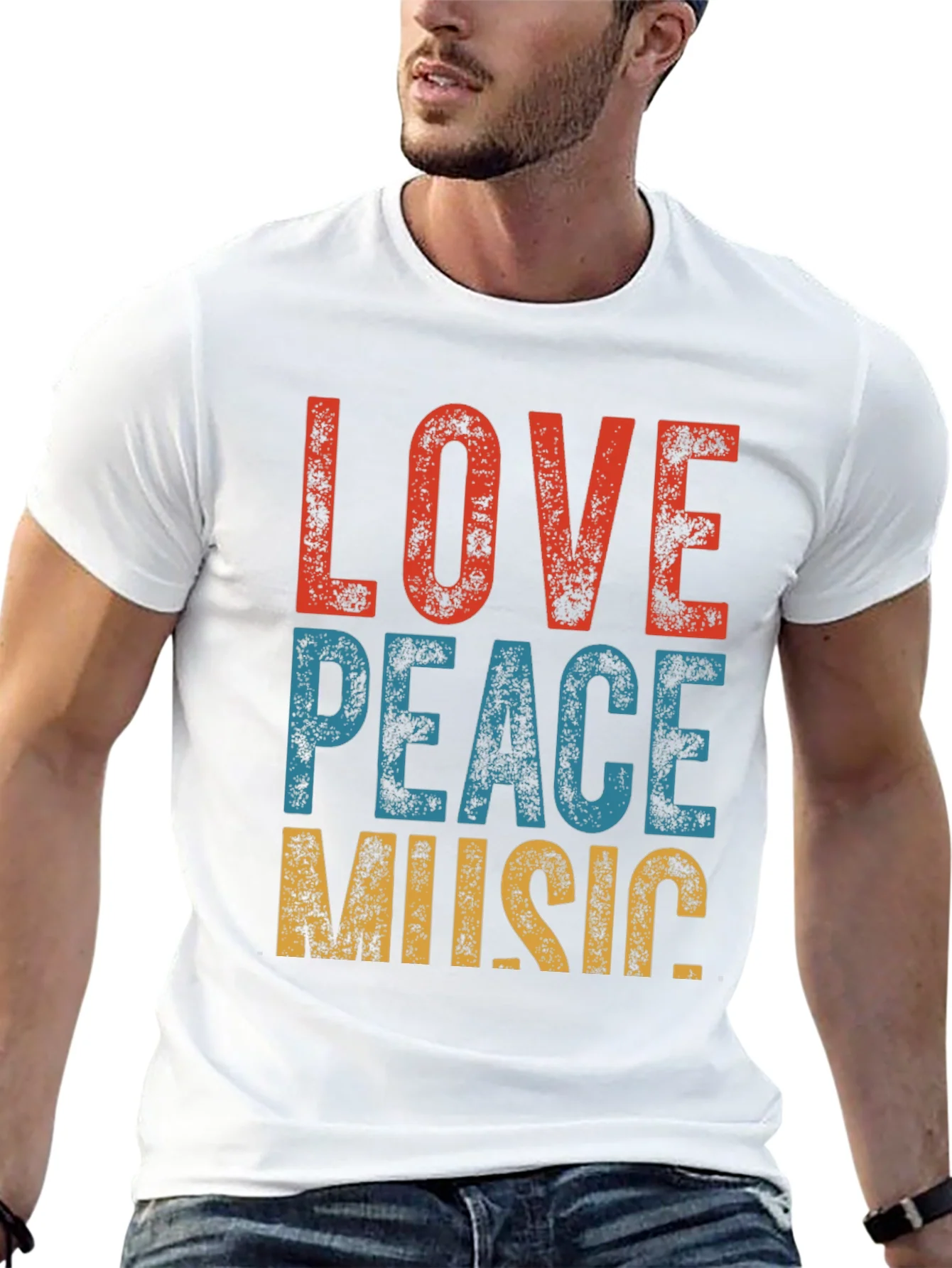Camiseta Hombre: Amor Paz M¨²sica - Estilo Retro