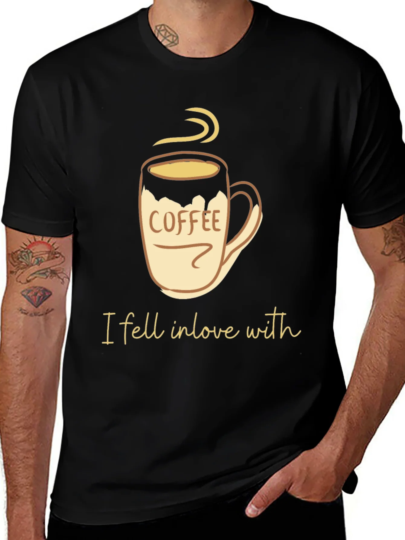 Camiseta Negra con Dise?o de Taza de Caf¨¦