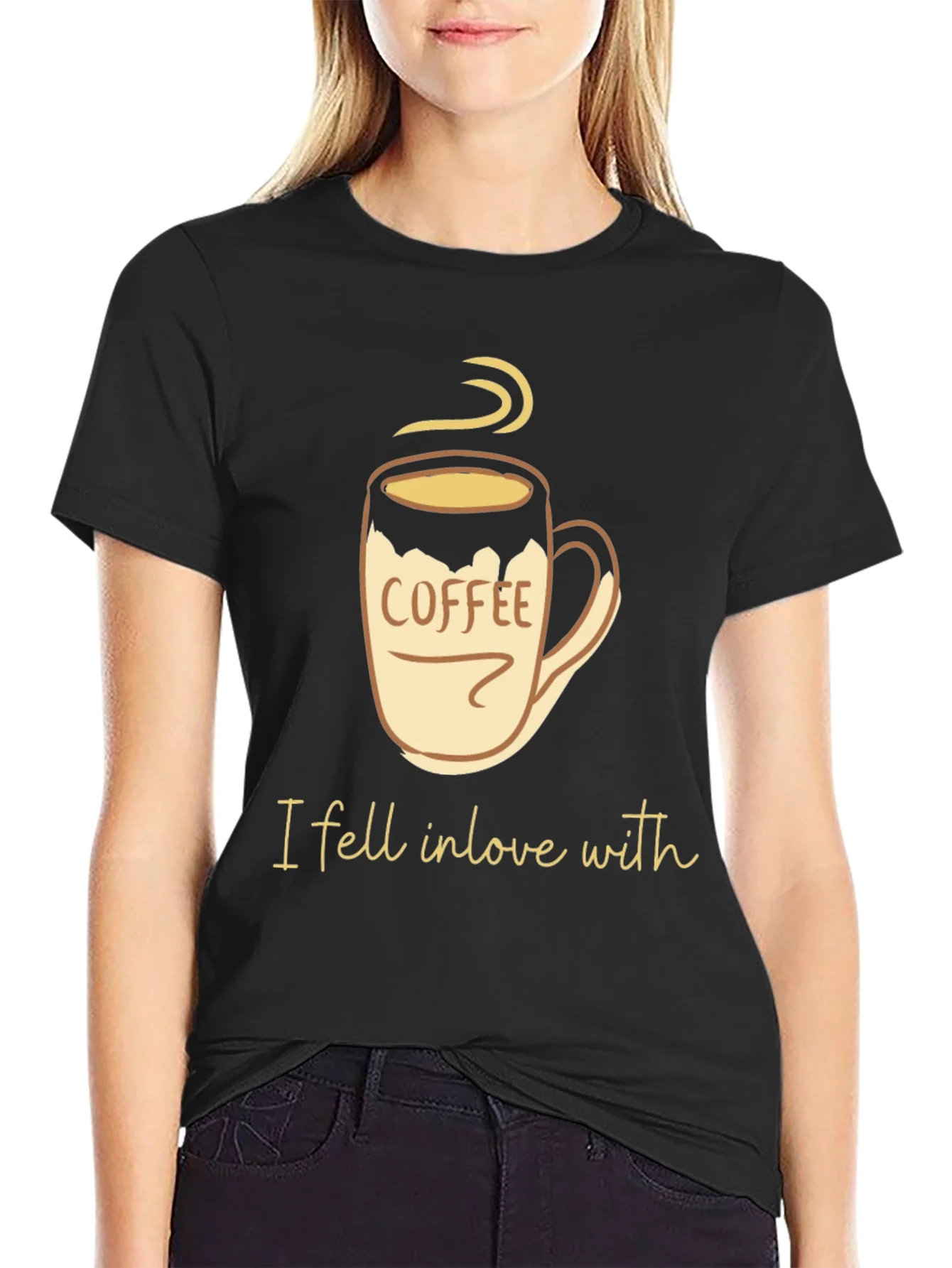 Camiseta Negra con Dise?o de Taza de Caf¨¦