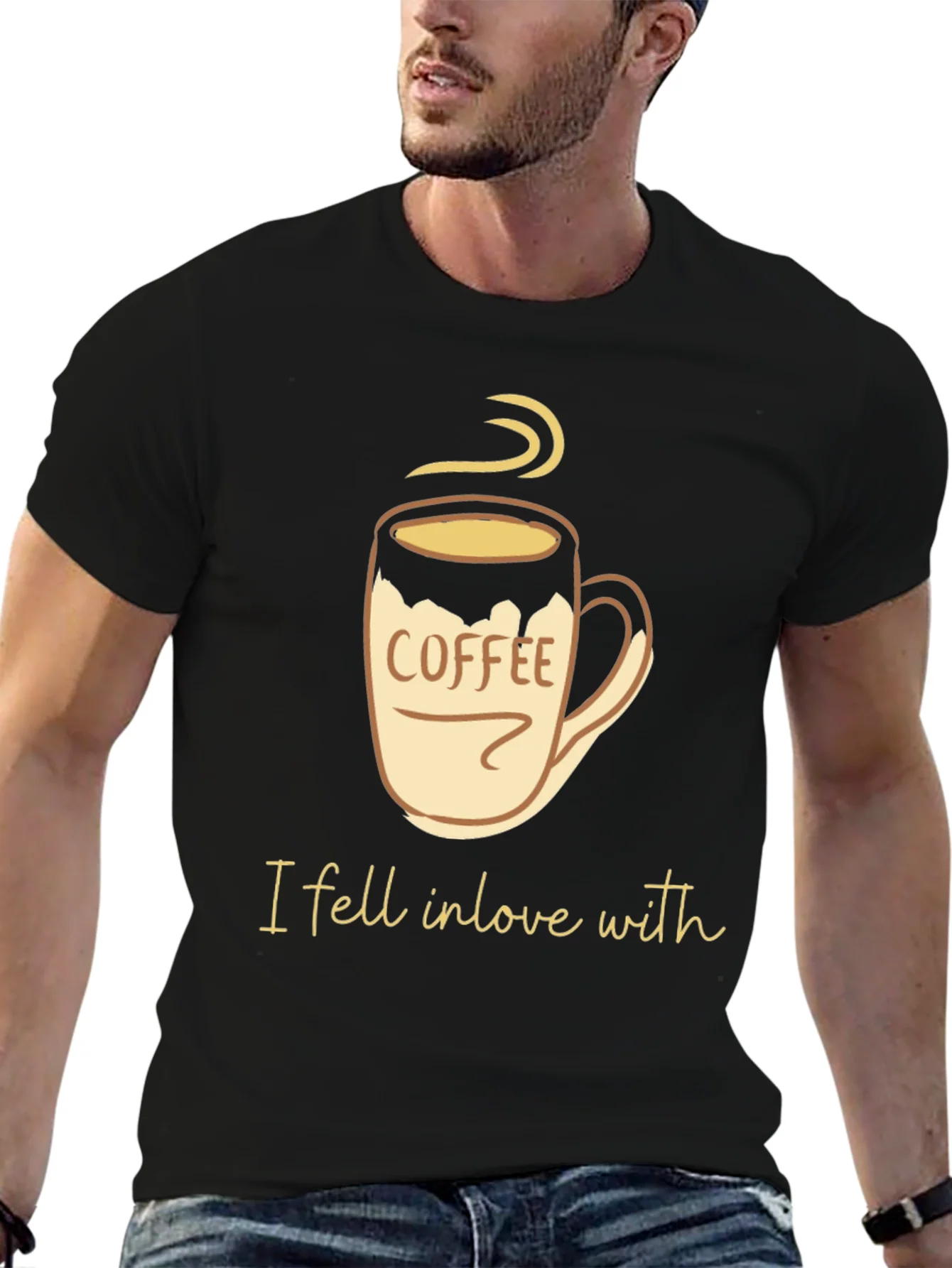 Camiseta Negra con Dise?o de Taza de Caf¨¦