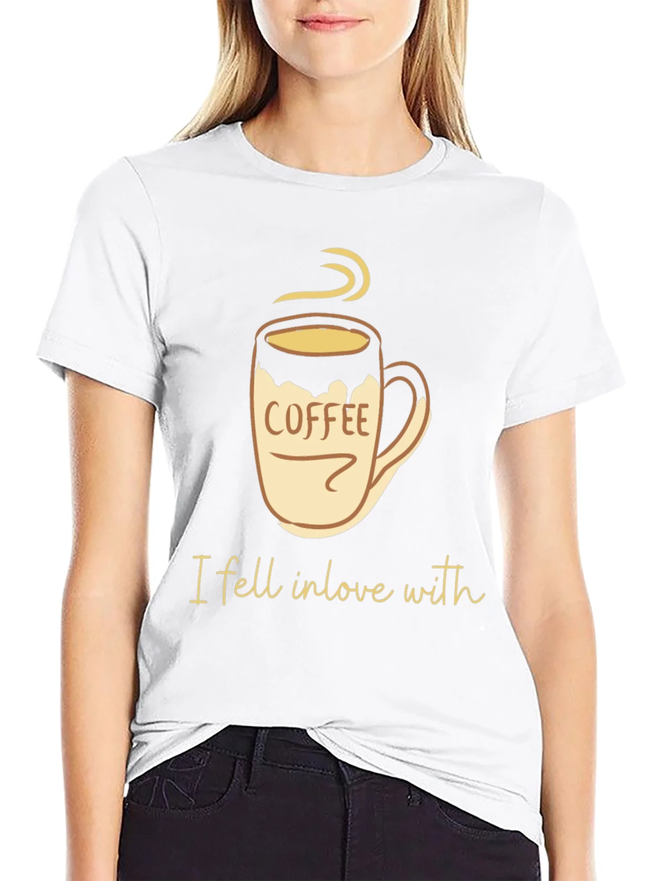 Camiseta Negra con Dise?o de Taza de Caf¨¦