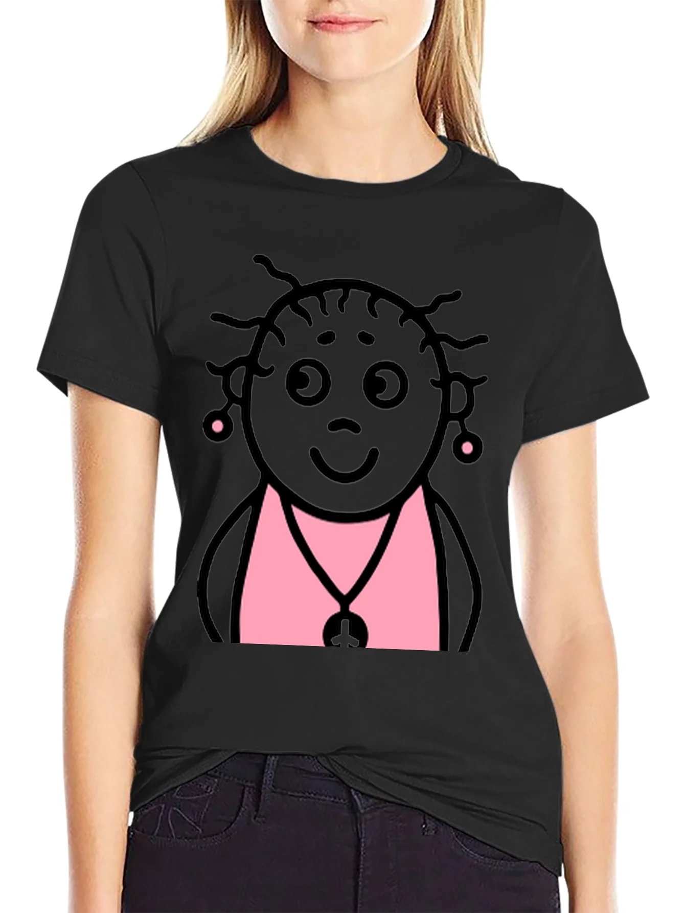 Rebbecca Fun Cartoon Graphic Print Black T-Shirt
