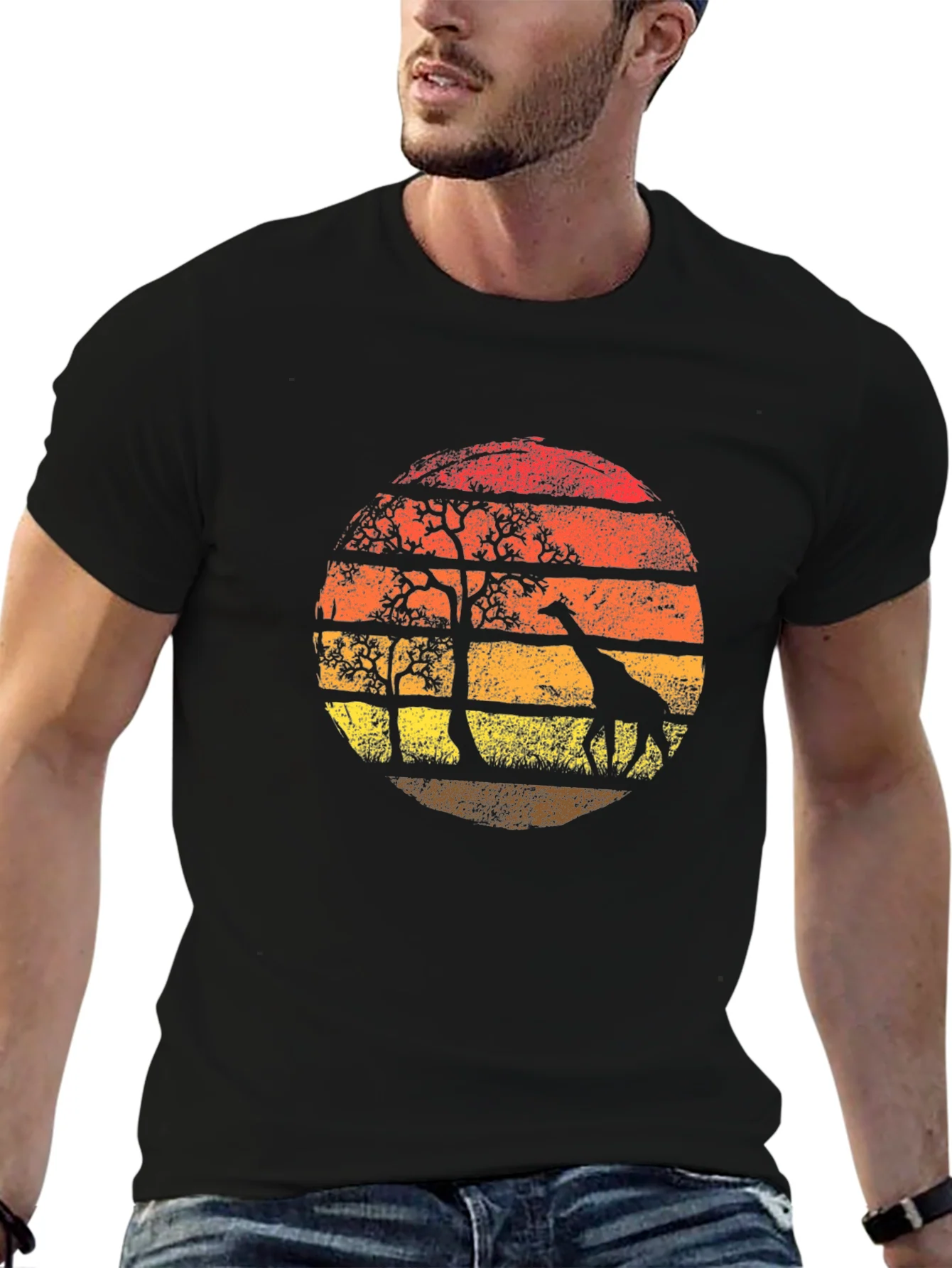 Rebbecca Giraffe Sunset Graphic Tee - Black T-Shirt