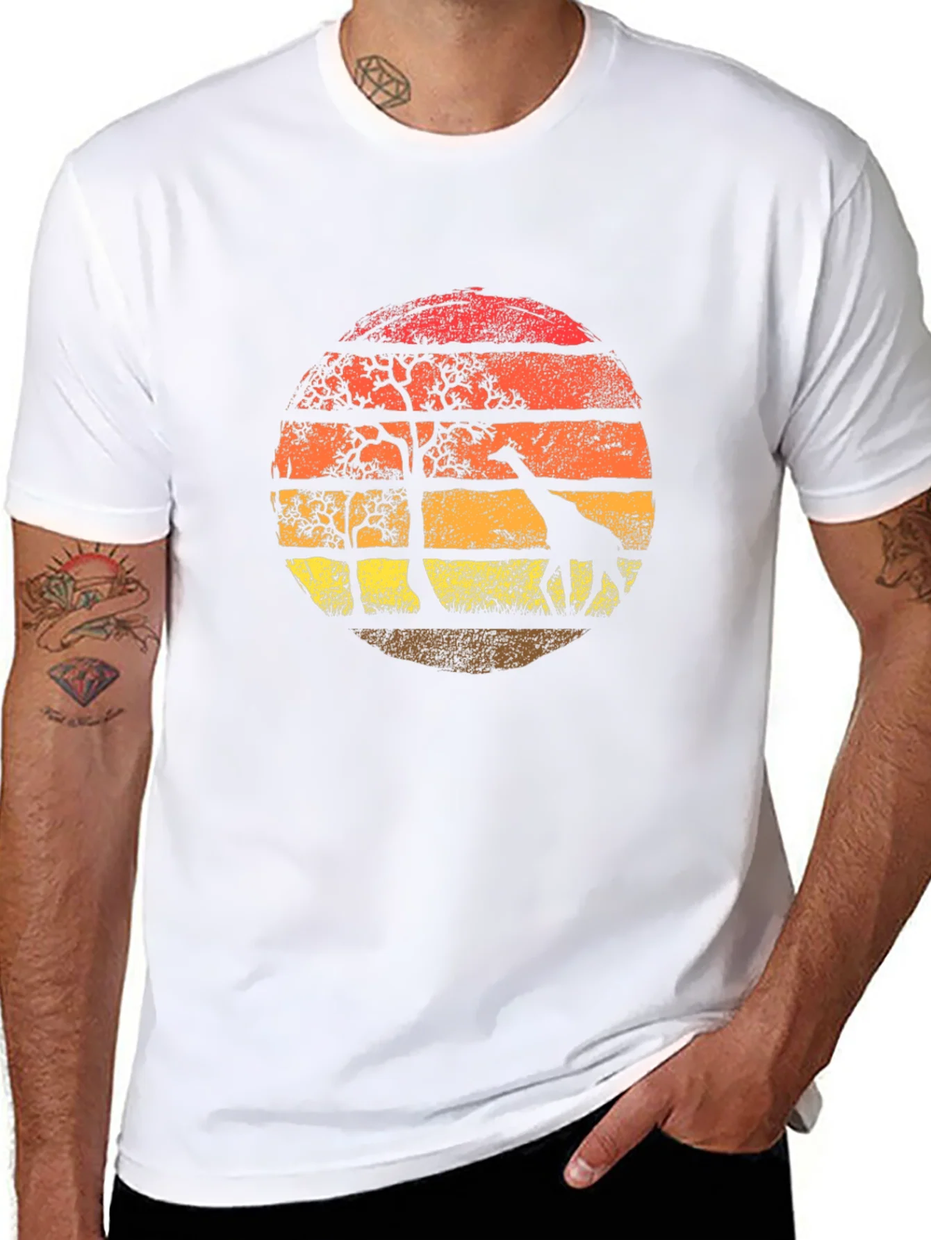 Rebbecca Giraffe Sunset Graphic Tee - Black T-Shirt
