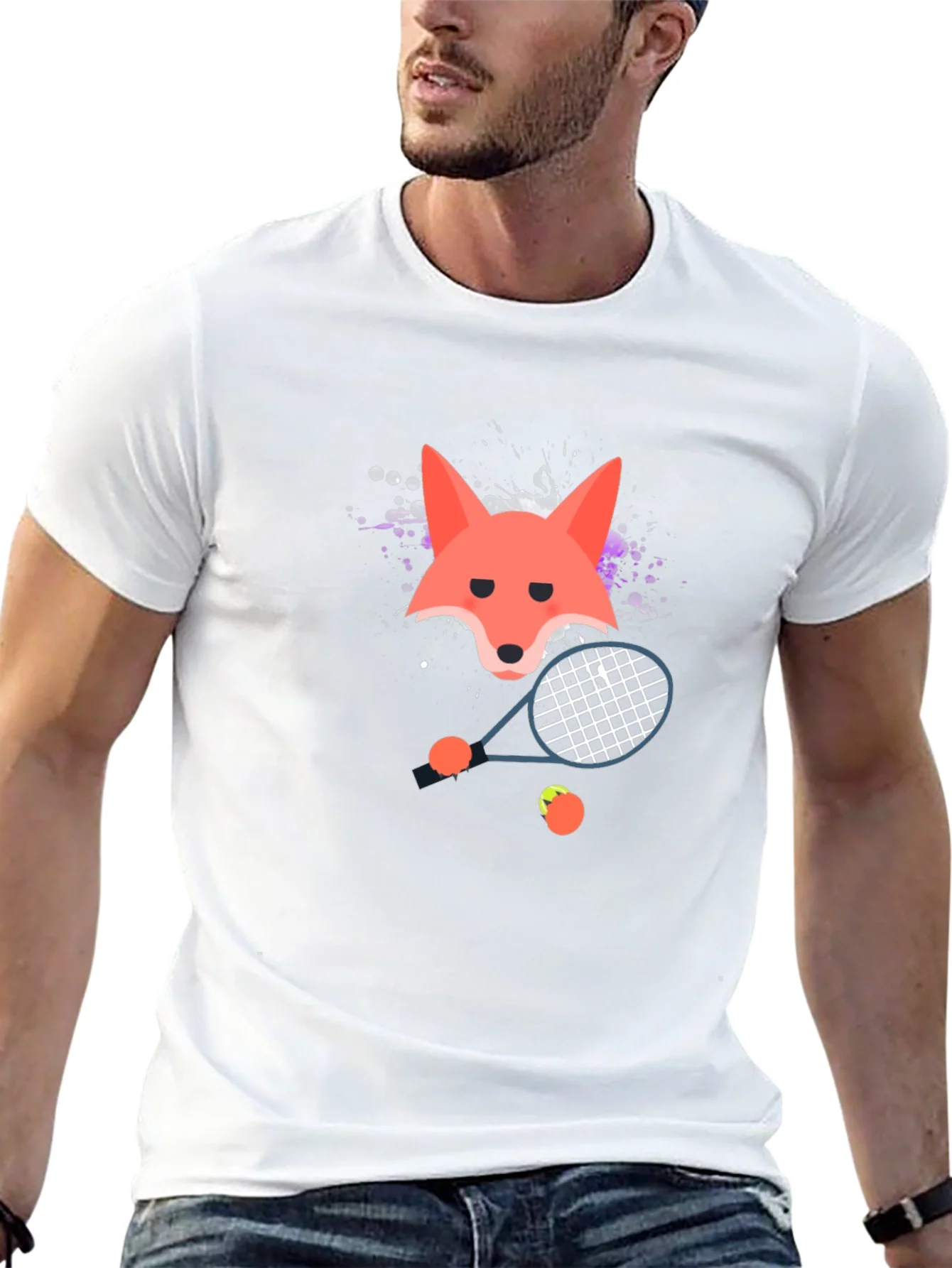 Camiseta Negra con Dise?o de Zorro Tenista