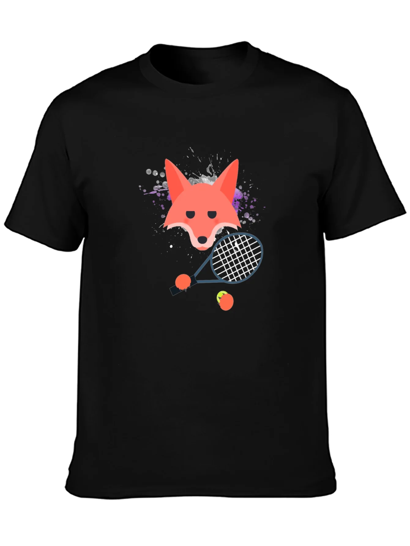 Camiseta Negra con Dise?o de Zorro Tenista