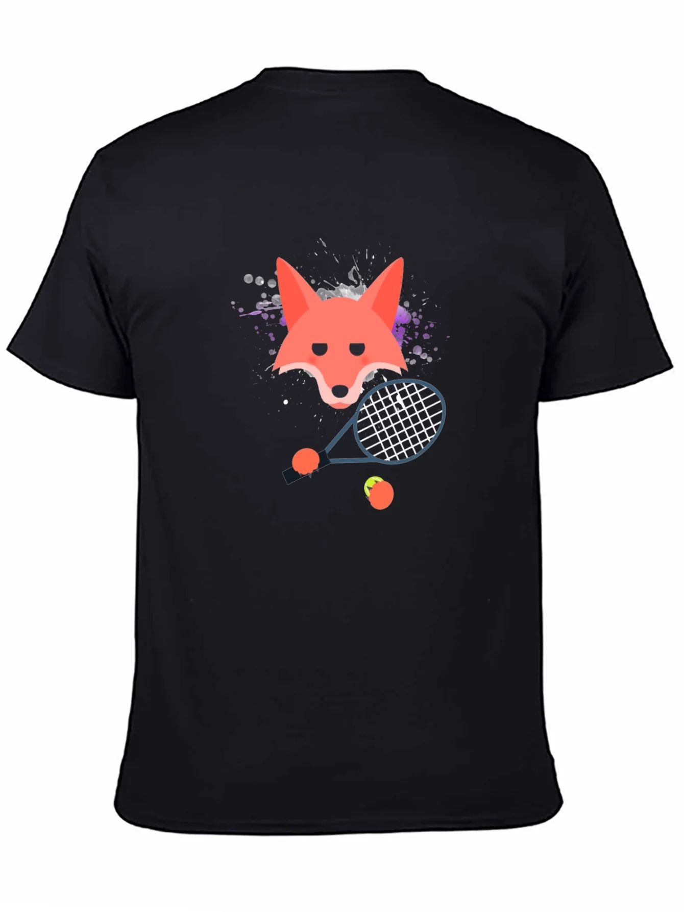 Camiseta Negra con Dise?o de Zorro Tenista