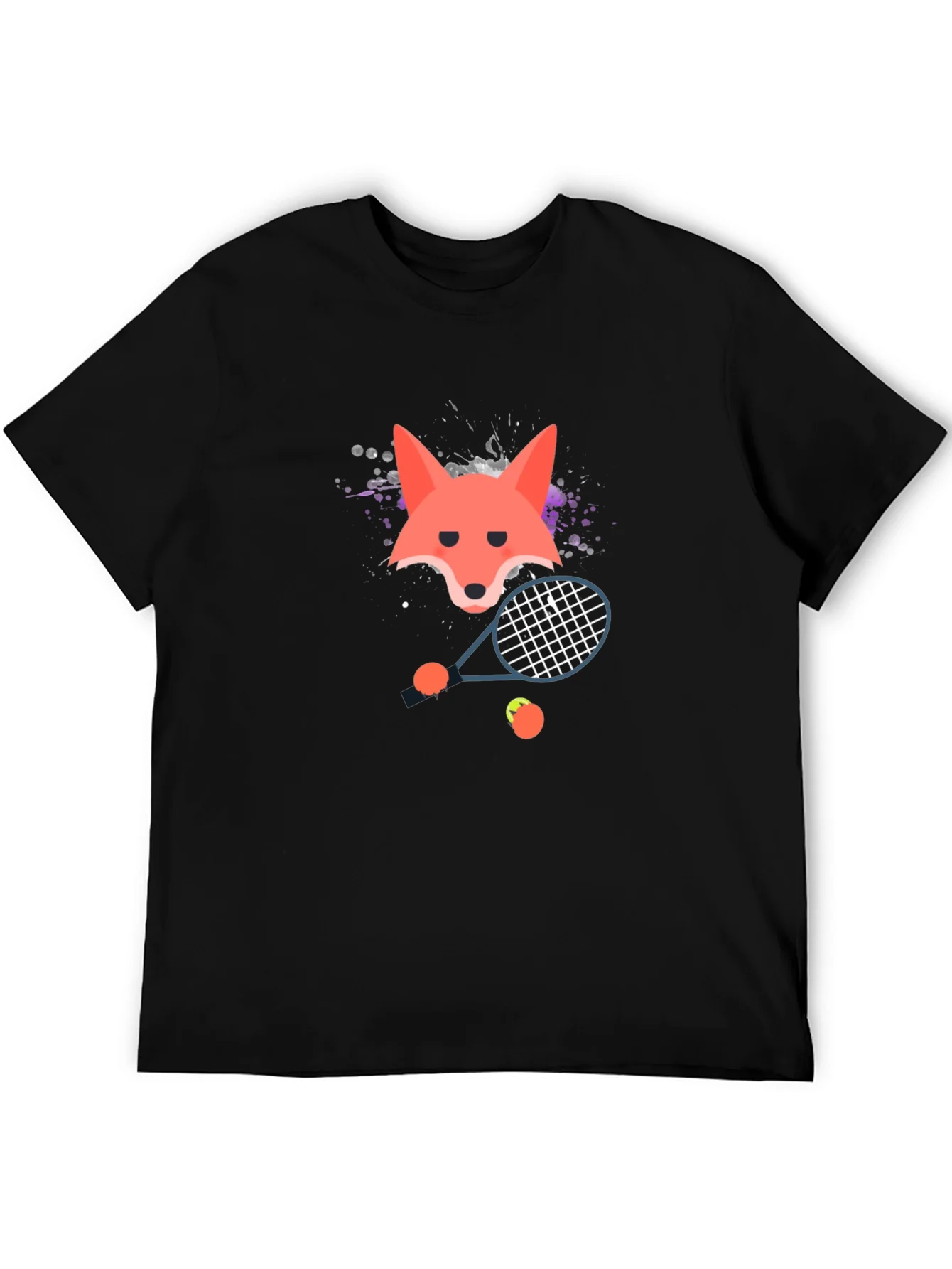 Camiseta Negra con Dise?o de Zorro Tenista