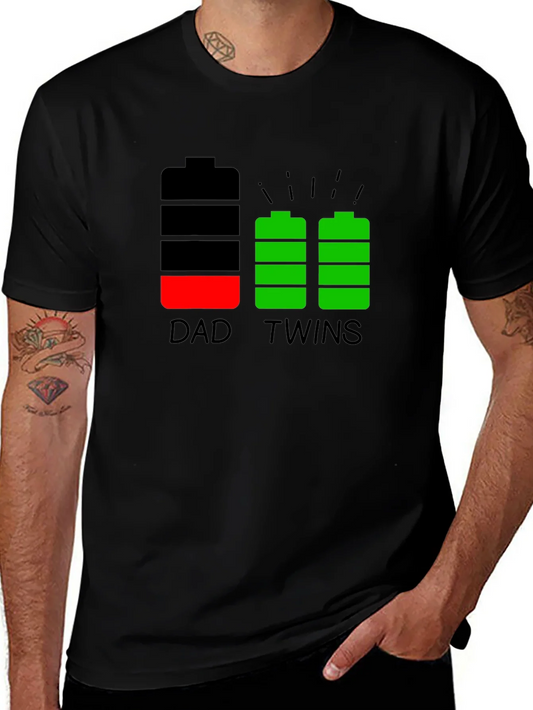 Rebbecca Dad of Twins T-Shirt Low Battery Full Twins Battery Funny Father Tee