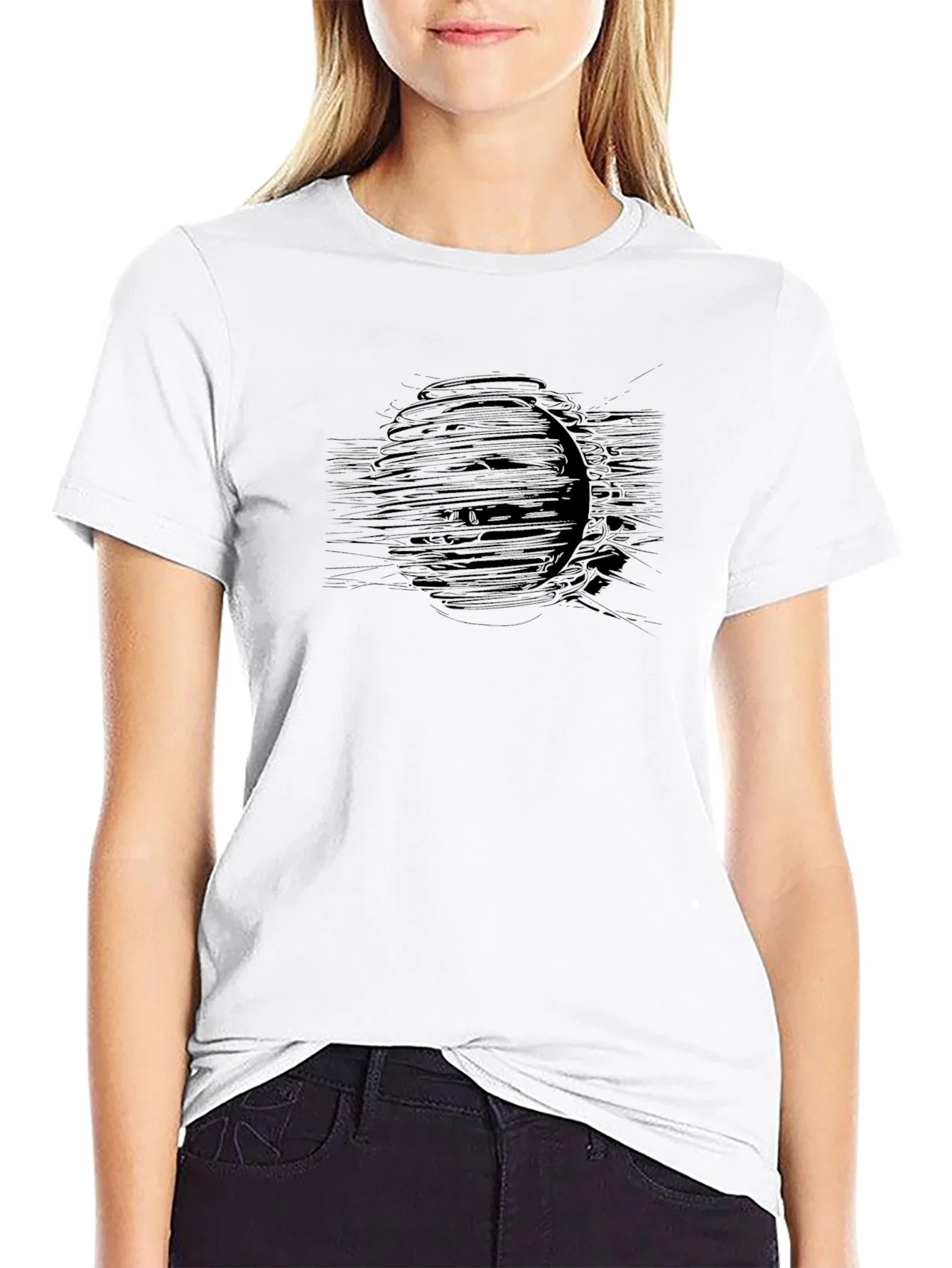 Rebbecca Abstract Graphic Black Crew Neck T-Shirt