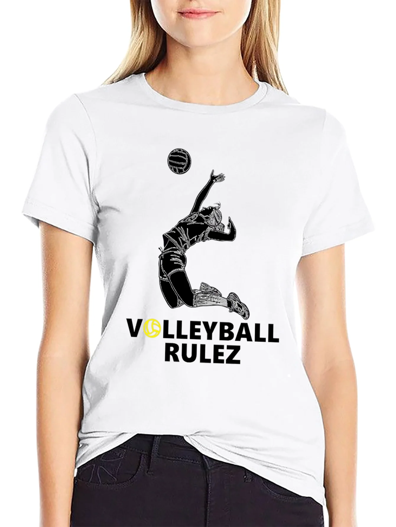 Rebbecca Volleyball Rulez Graphic Tee - Black Cotton T-Shirt