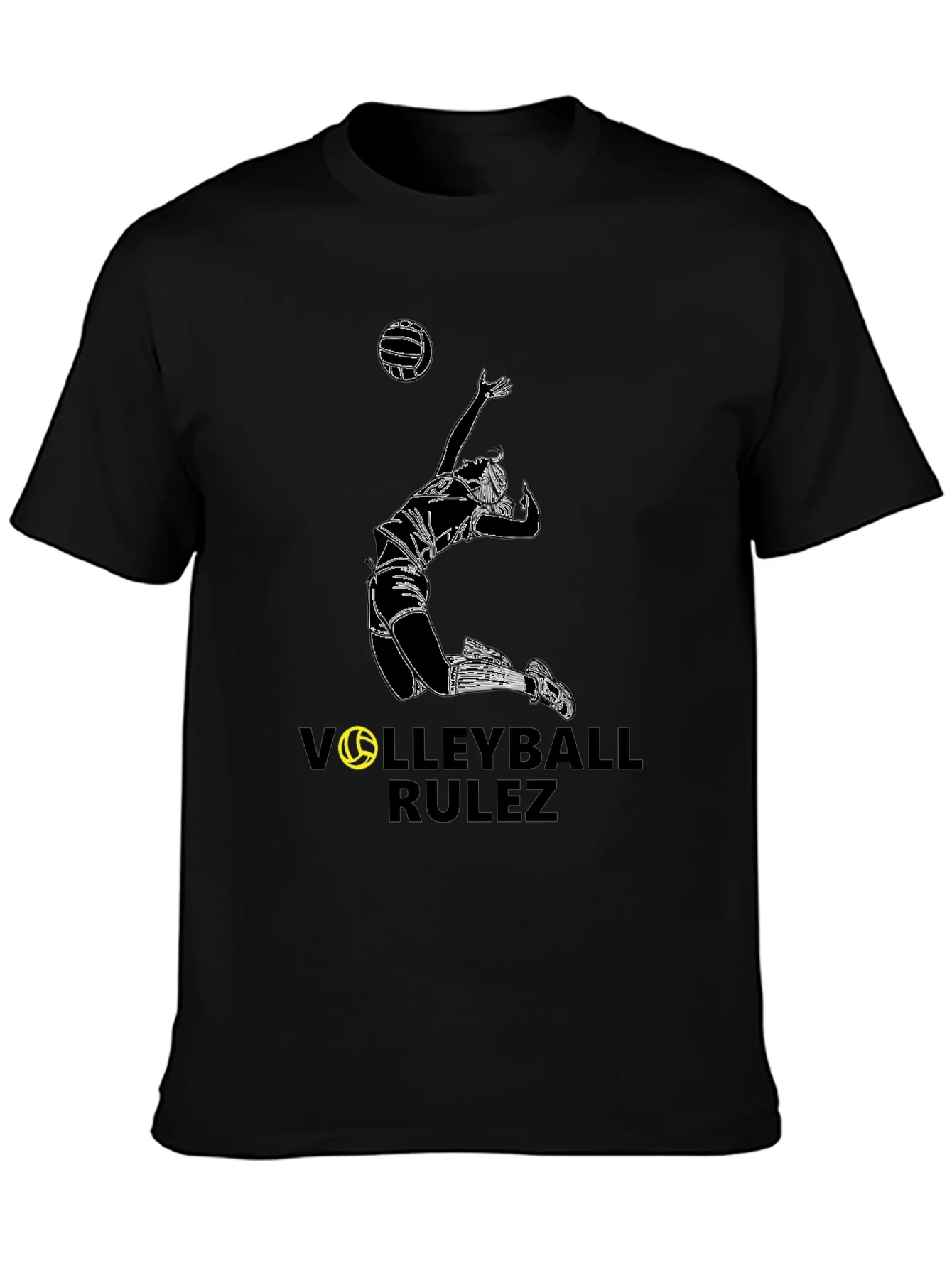 Rebbecca Volleyball Rulez Graphic Tee - Black Cotton T-Shirt