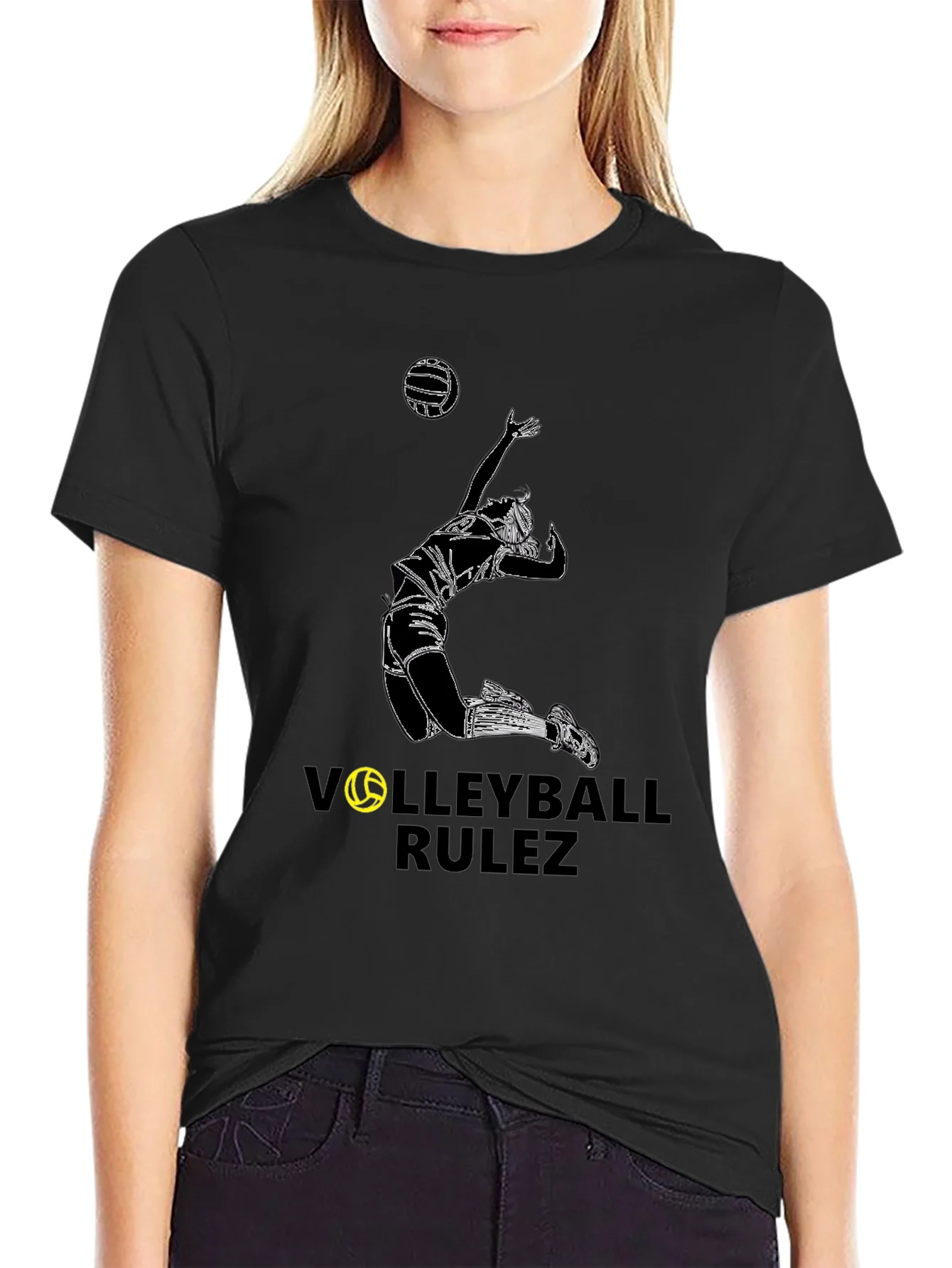 Rebbecca Volleyball Rulez Graphic Tee - Black Cotton T-Shirt