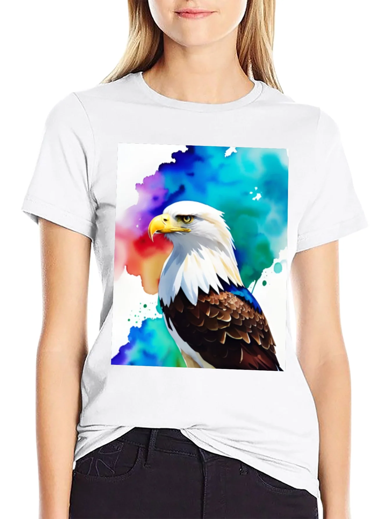 Camiseta Negra con ¨¢guila Americana Acuarela