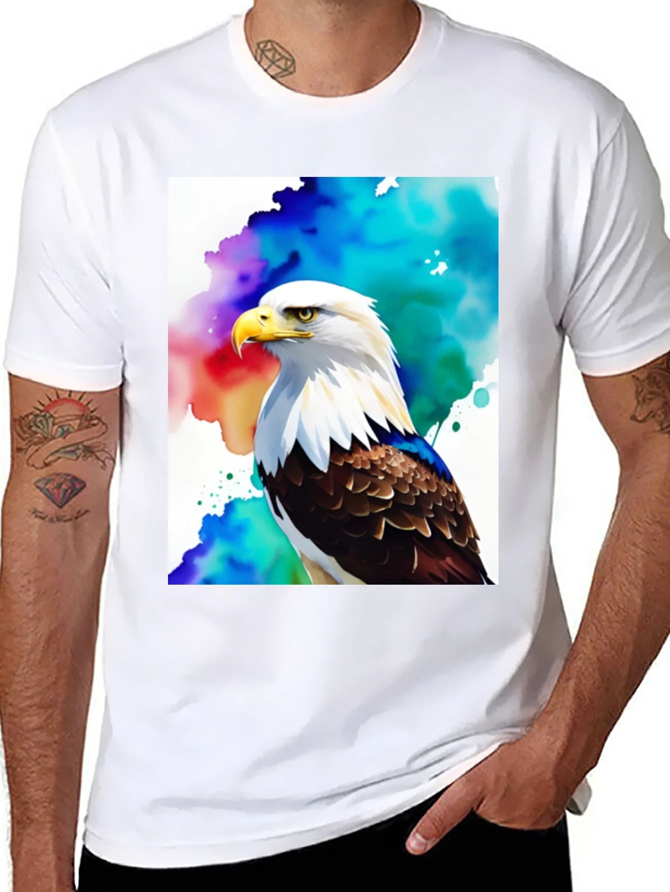Camiseta Negra con ¨¢guila Americana Acuarela