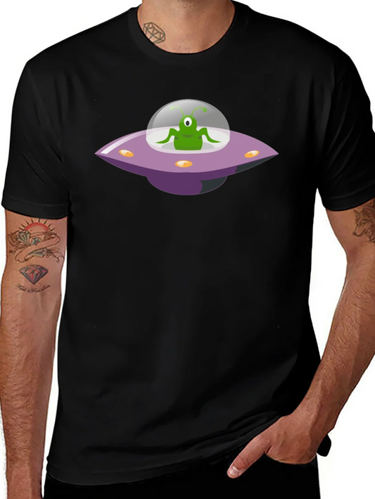 Camiseta Negra con Dise?o de Extraterrestre en Ovni