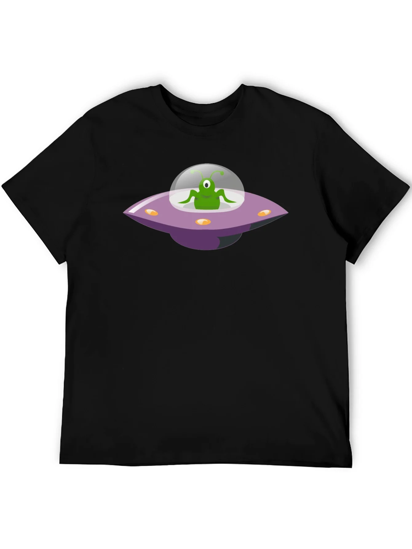 Camiseta Negra con Dise?o de Extraterrestre en Ovni