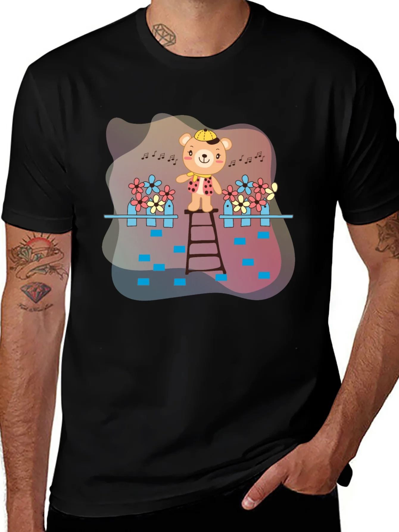 Camiseta Negra con Dise?o de Oso Musical