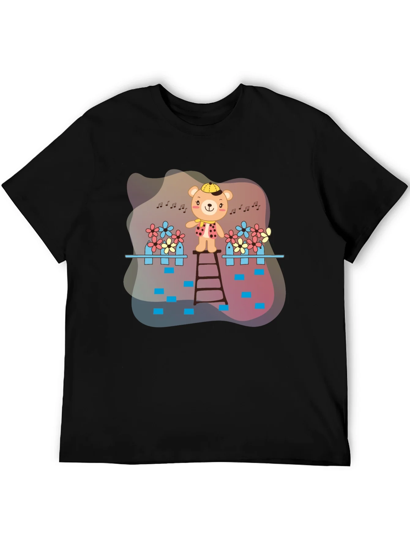 Camiseta Negra con Dise?o de Oso Musical