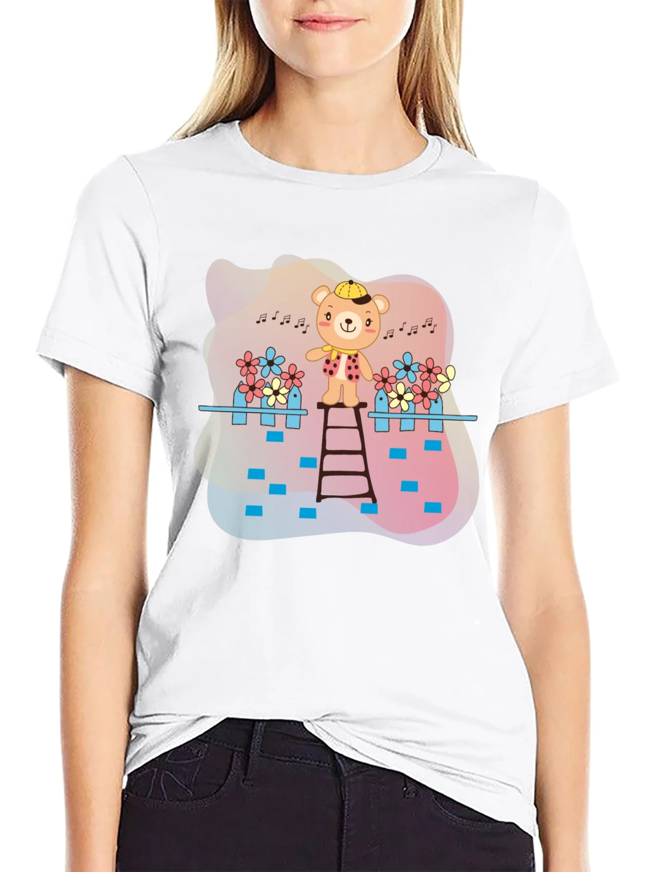 Camiseta Negra con Dise?o de Oso Musical