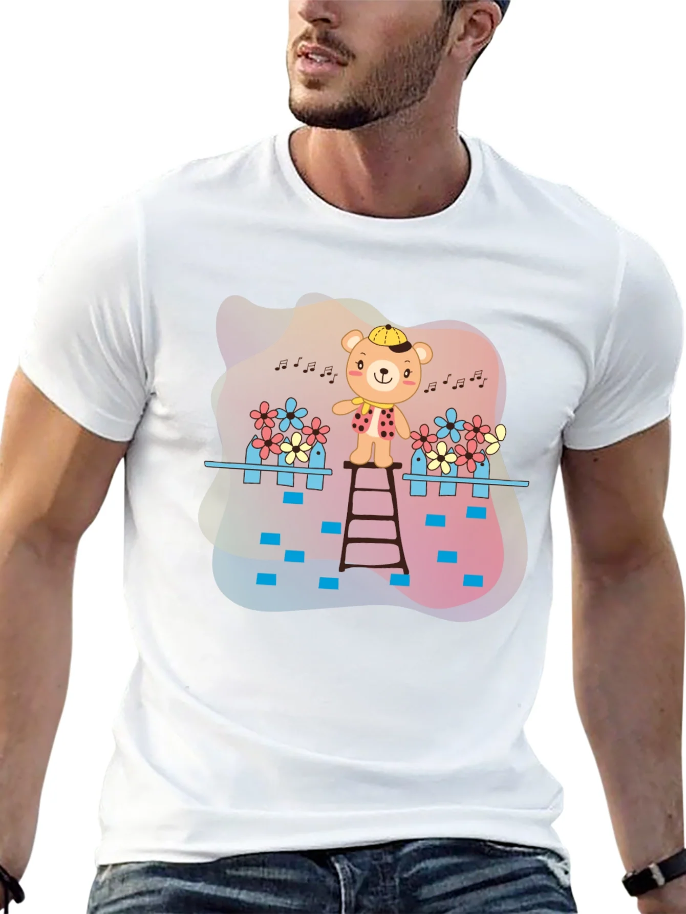Camiseta Negra con Dise?o de Oso Musical