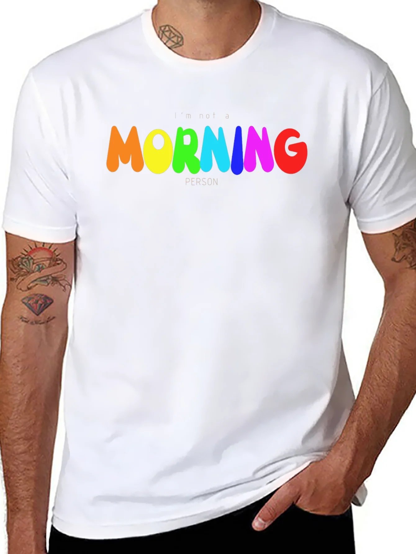Rebbecca Rainbow Morning Person Graphic Tee - Black