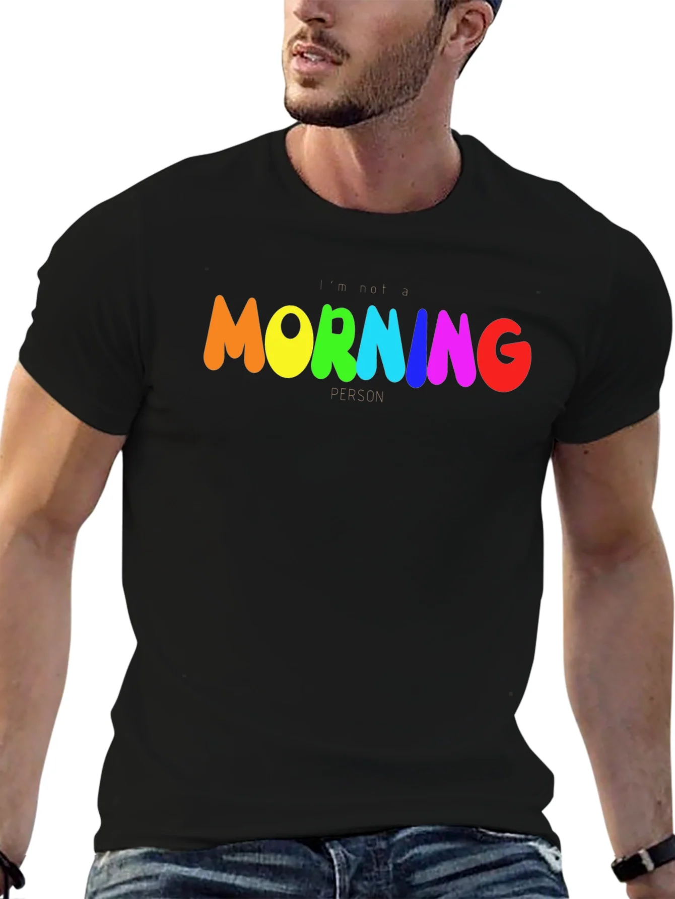 Rebbecca Rainbow Morning Person Graphic Tee - Black