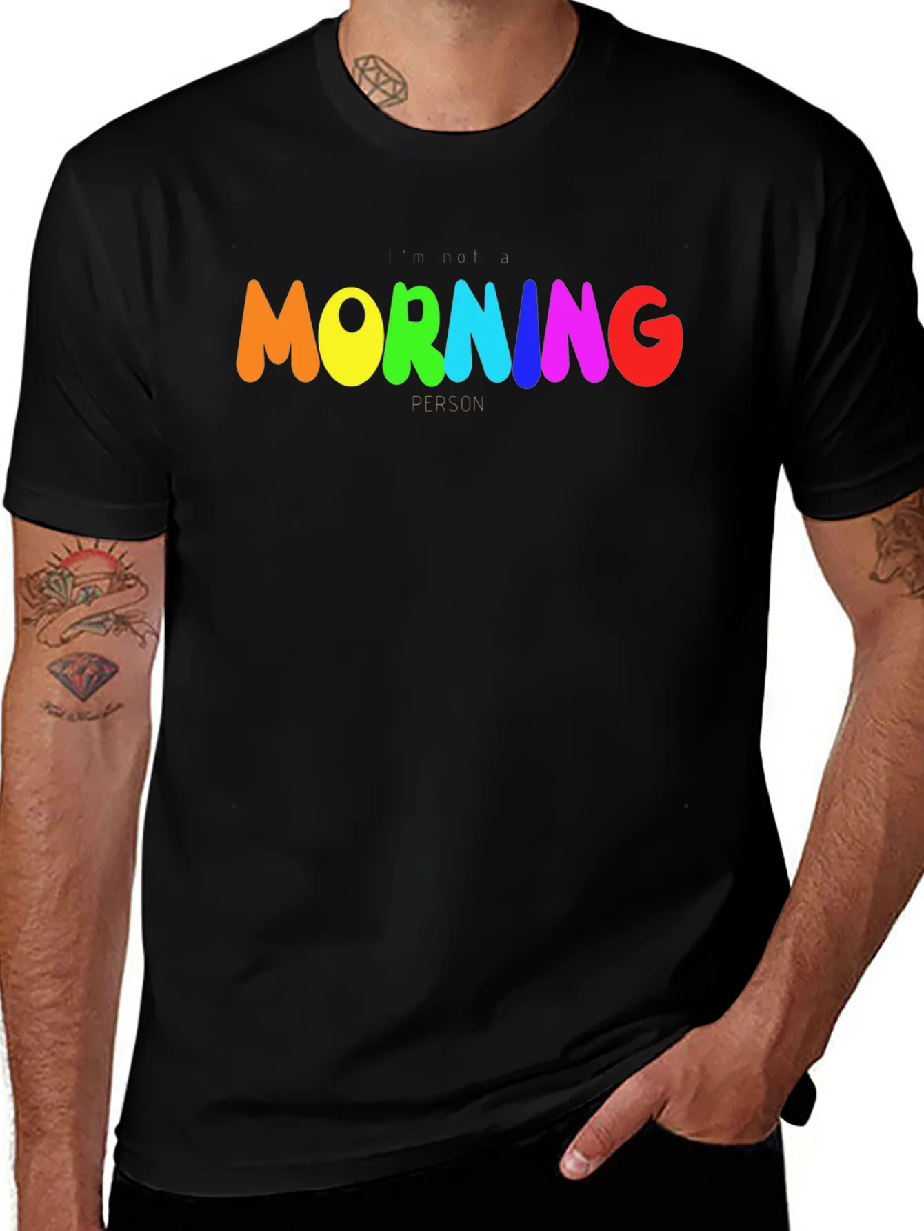 Rebbecca Rainbow Morning Person Graphic Tee - Black
