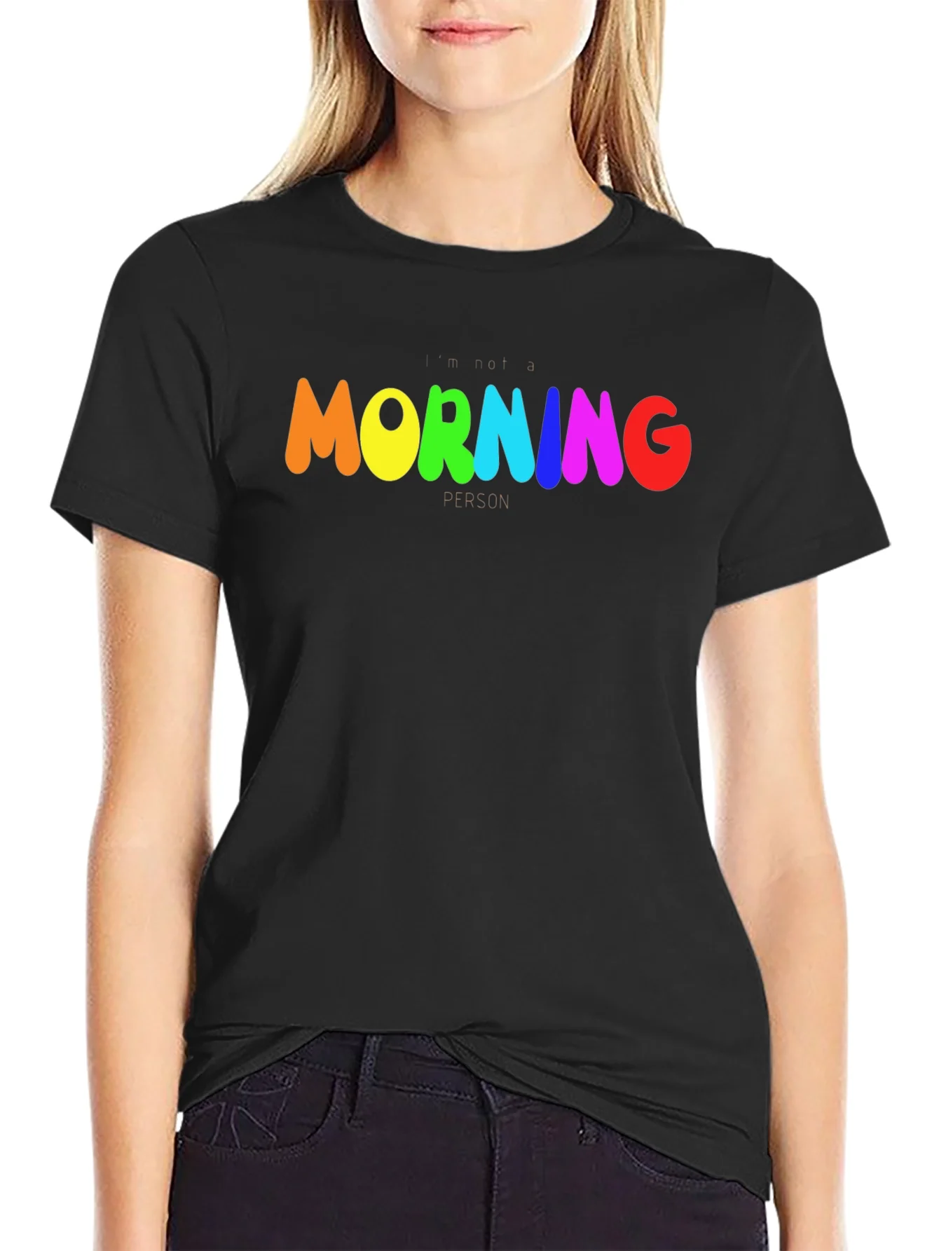 Rebbecca Rainbow Morning Person Graphic Tee - Black