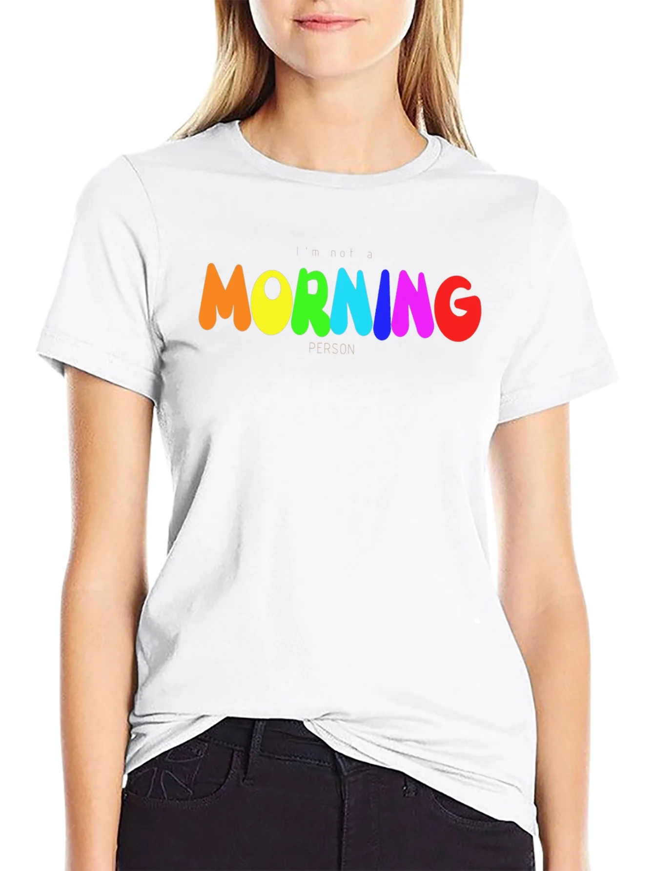 Rebbecca Rainbow Morning Person Graphic Tee - Black