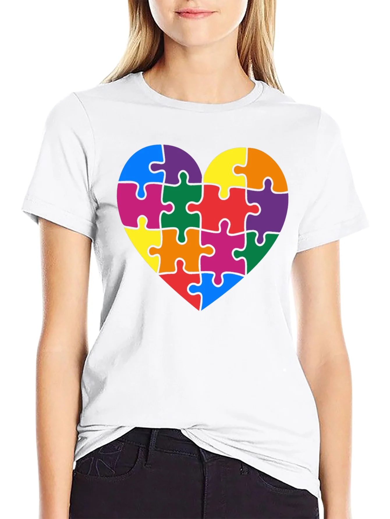 Camiseta Negra Coraz¨®n Puzzle Autismo