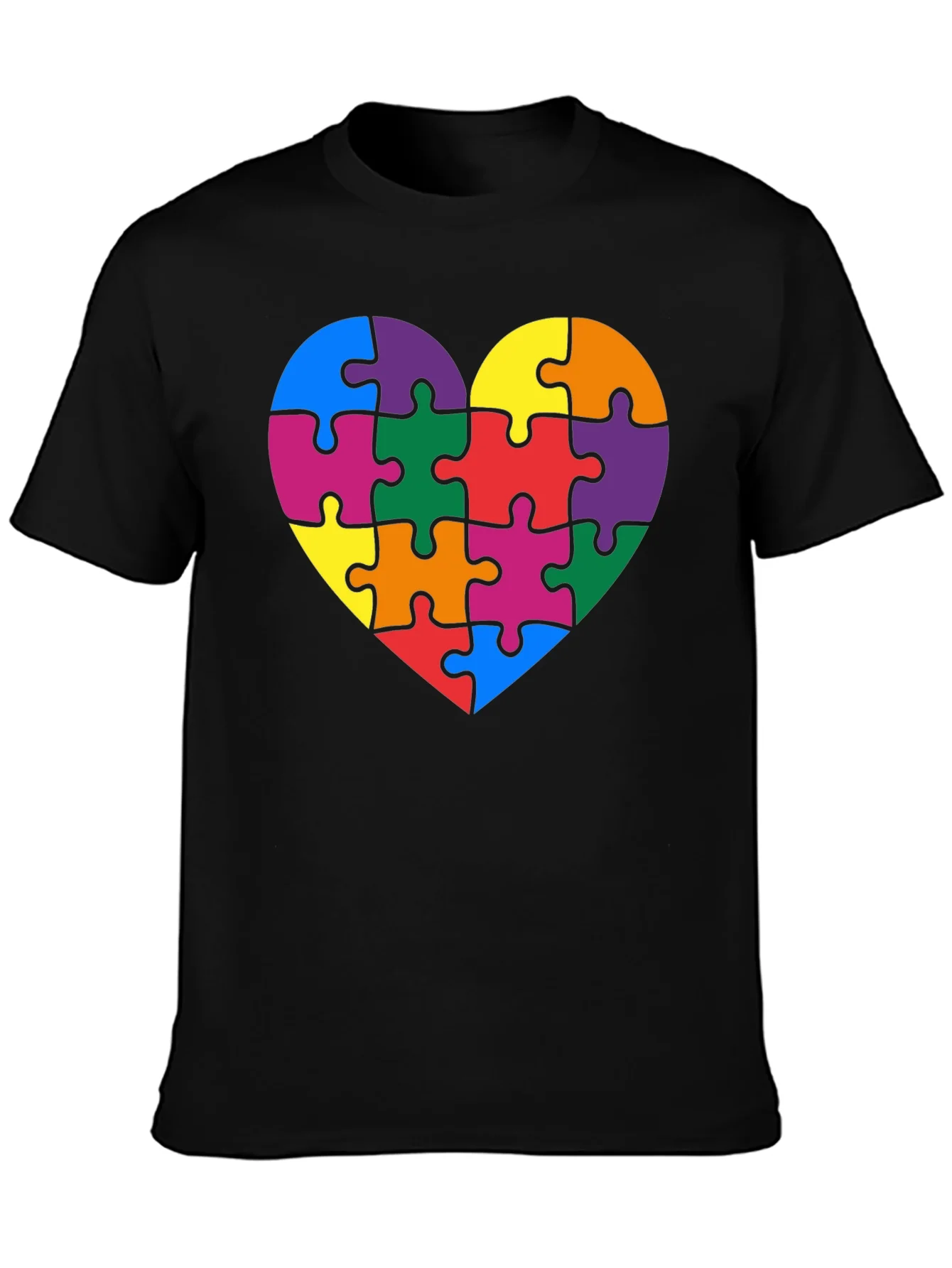 Camiseta Negra Coraz¨®n Puzzle Autismo