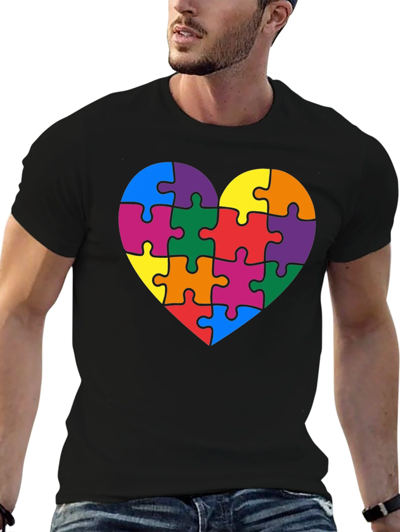 Camiseta Negra Coraz¨®n Puzzle Autismo