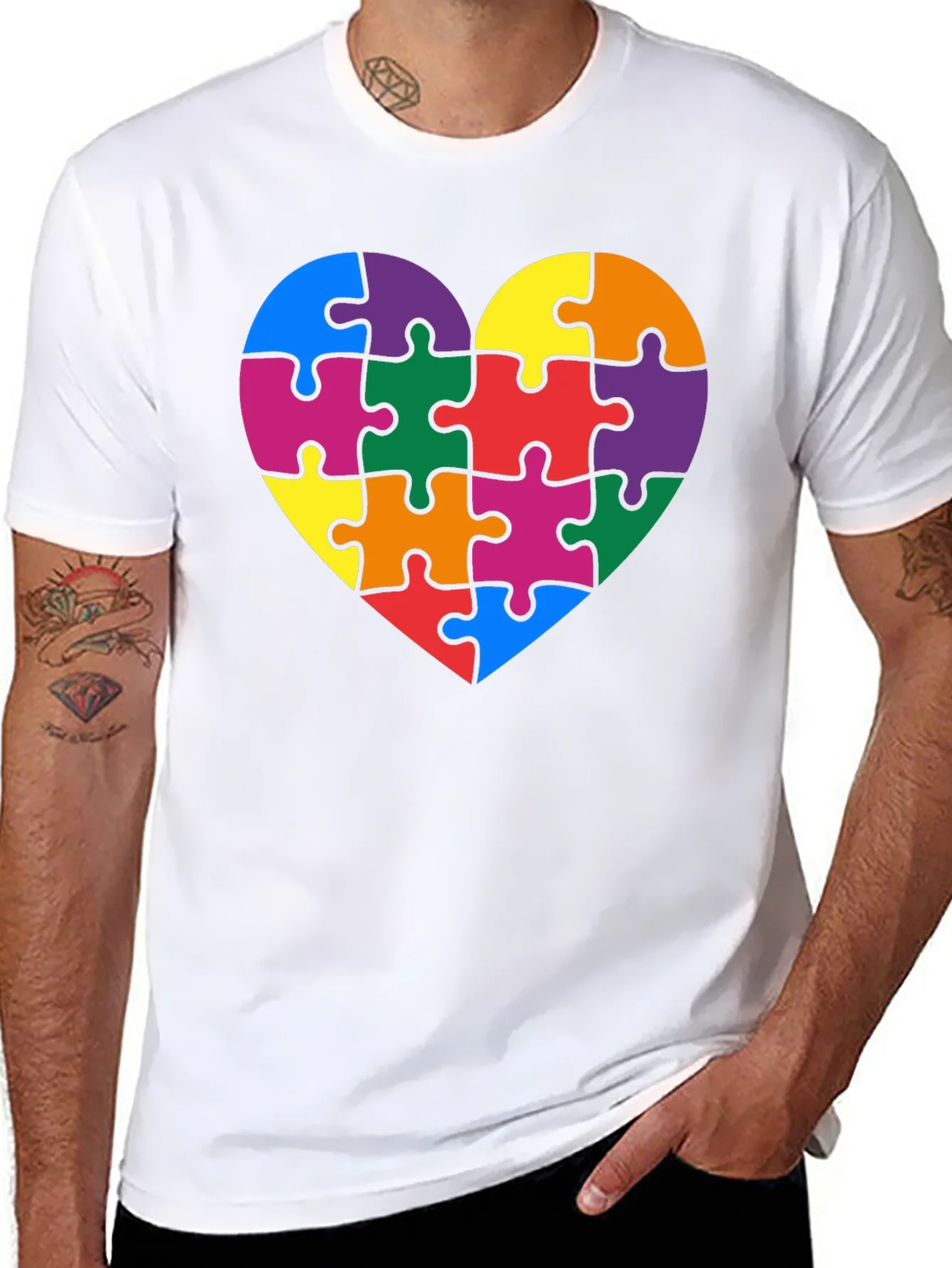 Camiseta Negra Coraz¨®n Puzzle Autismo